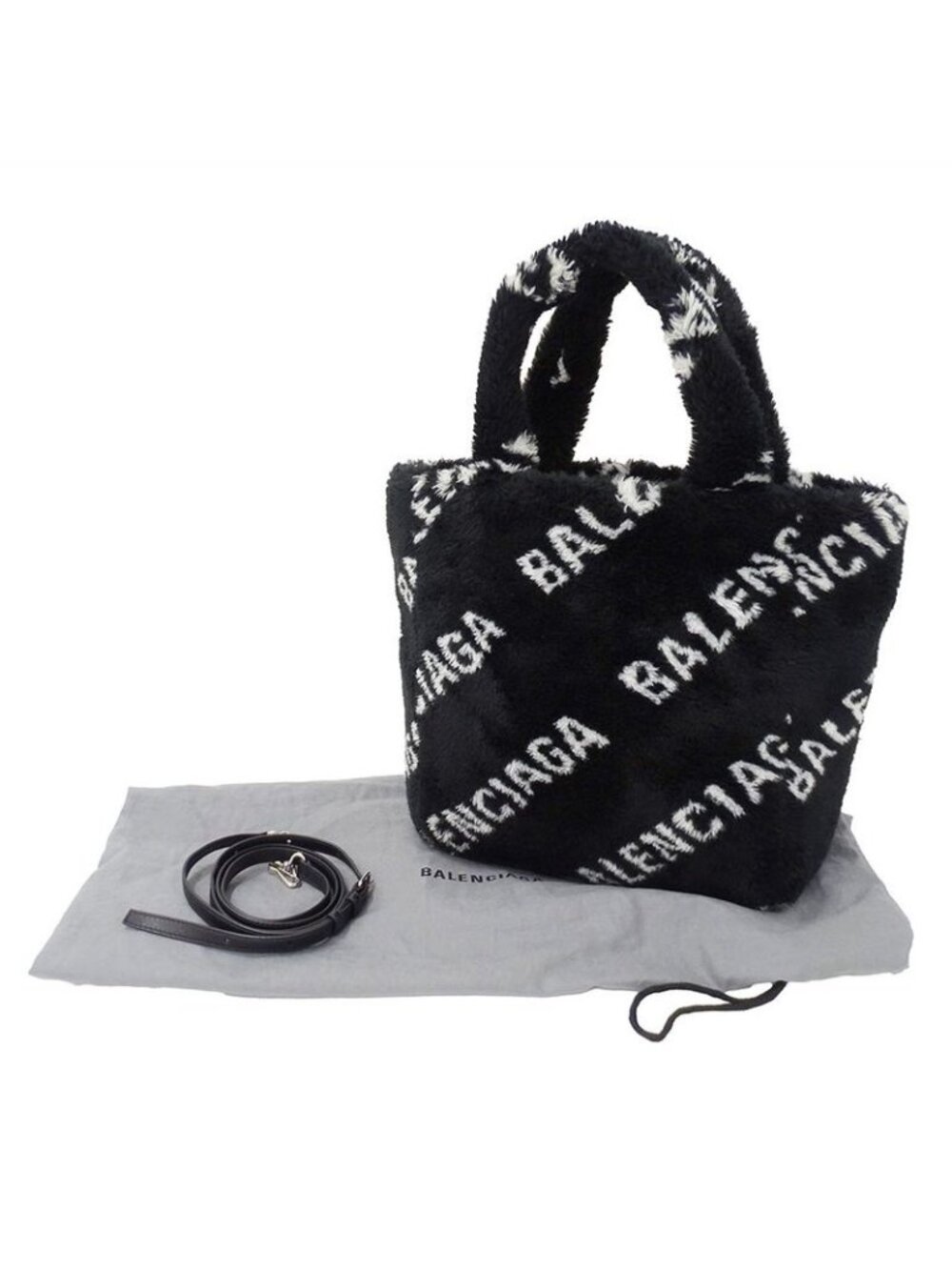 Balenciaga Shoulder Bag Everyday 2-Way Faux Fur Black Logo - Picture 6 of 13